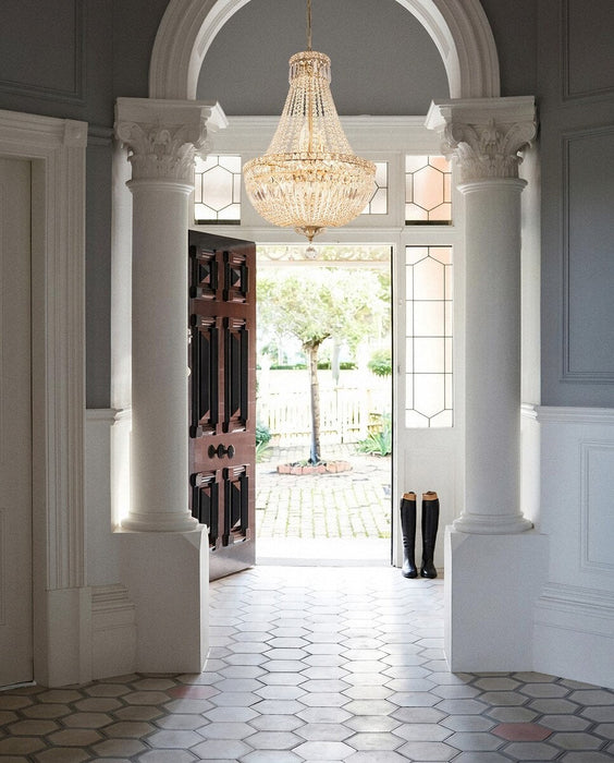 Classique Medium 6 Light Basket Crystal Glass Chandelier Satin Brass & Clear - 1001590