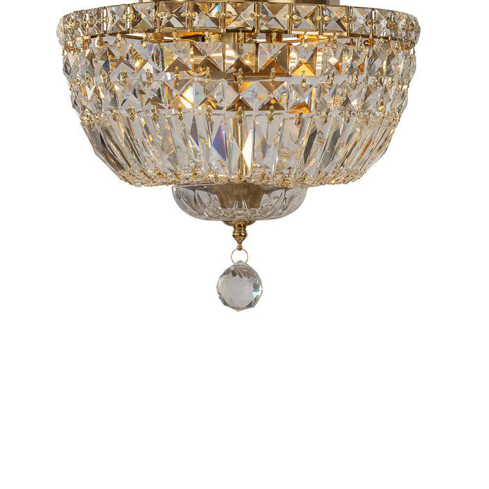 Classique Small 3 Light Flush Crystal Glass Chandelier Satin Brass & Clear - 1001594