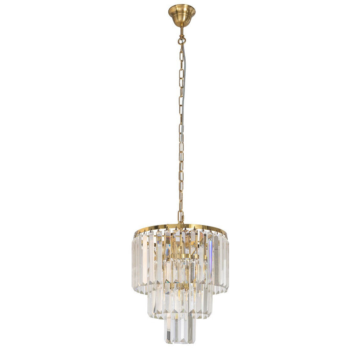 Celestial 4 Light 3 Tier Crystal Glass Chandelier Satin Brass & Clear - 1001598