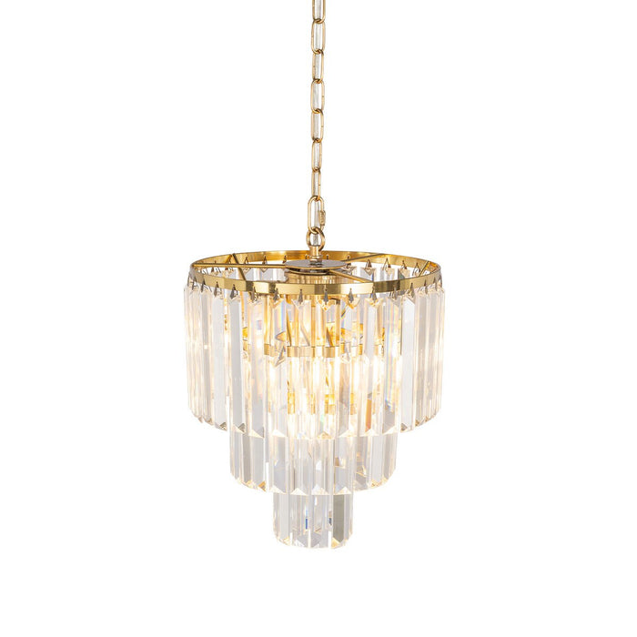 Celestial 4 Light 3 Tier Crystal Glass Chandelier Satin Brass & Clear - 1001598