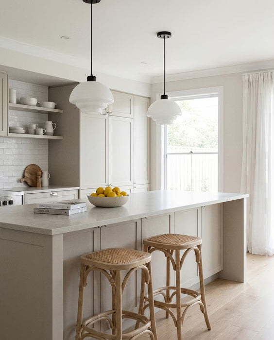 Fenwick Pendant Light Matt Black & Opal Gloss - 1001615