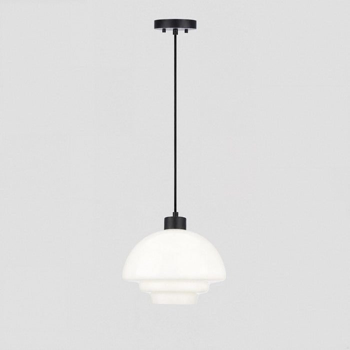 Fenwick Pendant Light Matt Black & Opal Gloss - 1001615