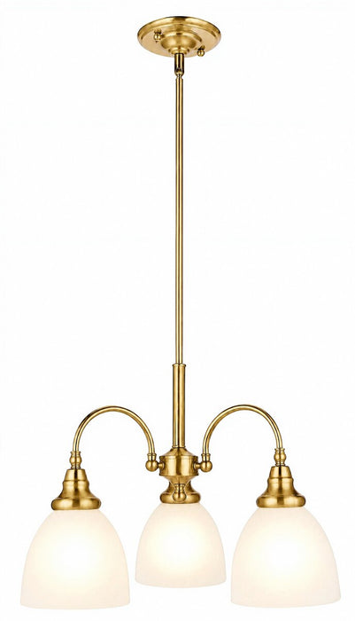 Benson 3 Light Pendant Light Arms Down Satin Brass & Opal Matt - 1001670