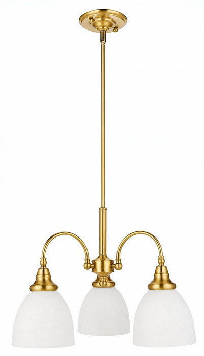 Benson 3 Light Pendant Light Arms Down Satin Brass & Opal Matt - 1001670