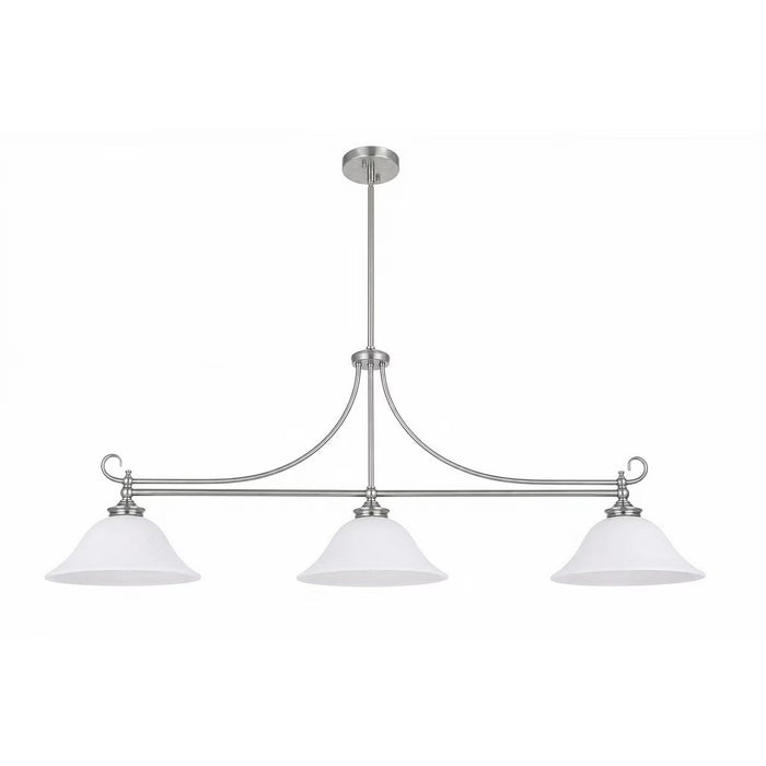 Dallas 3 Light Bench Pendant Light Brushed Nickel & Opal Matt - 1001674