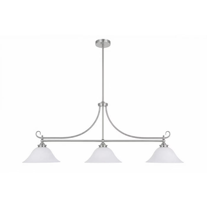 Dallas 3 Light Bench Pendant Light Brushed Nickel & Opal Matt - 1001674
