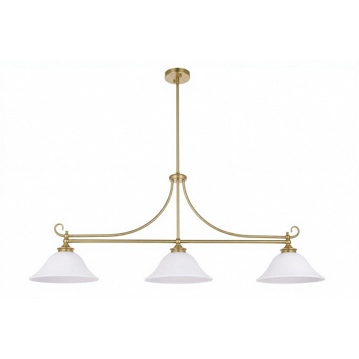 Dallas 3 Light Bench Pendant Light Satin Brass & Opal Matt - 1001675