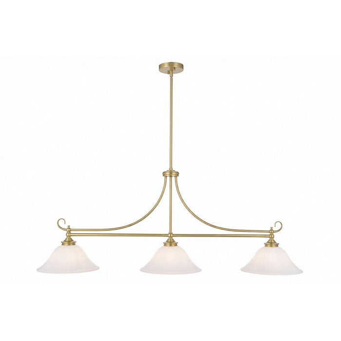 Dallas 3 Light Bench Pendant Light Satin Brass & Opal Matt - 1001675