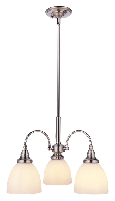 Benson 3 Light Pendant Light Arms Down Brushed Nickel & Opal Matt - 1001748