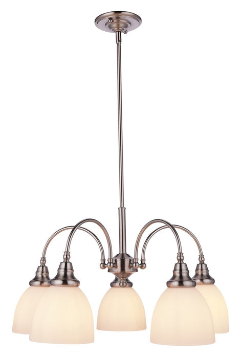 Benson 5 Light Pendant Light Arms Down Brushed Nickel & Opal Matt - 1001749
