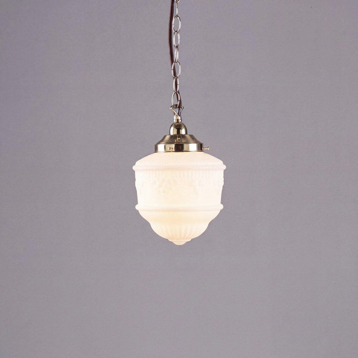 Single Chain Pendant Brass With 8" Senator Opal Matt Glass - 3000093