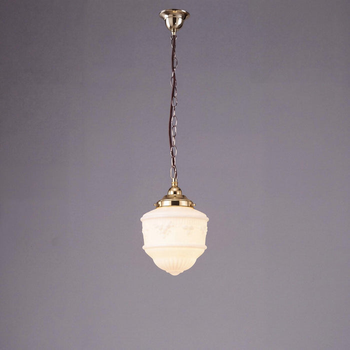 Single Chain Pendant Brass With 8" Senator Opal Matt Glass - 3000093