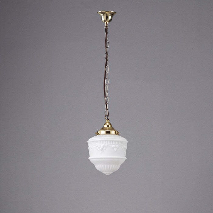 Single Chain Pendant Brass With 8" Senator Opal Matt Glass - 3000093