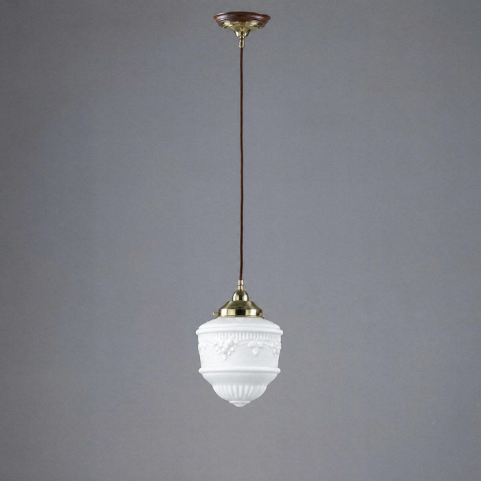 Single Cord Pendant Brass With 8" Senator Opal Matt Glass - 3000111