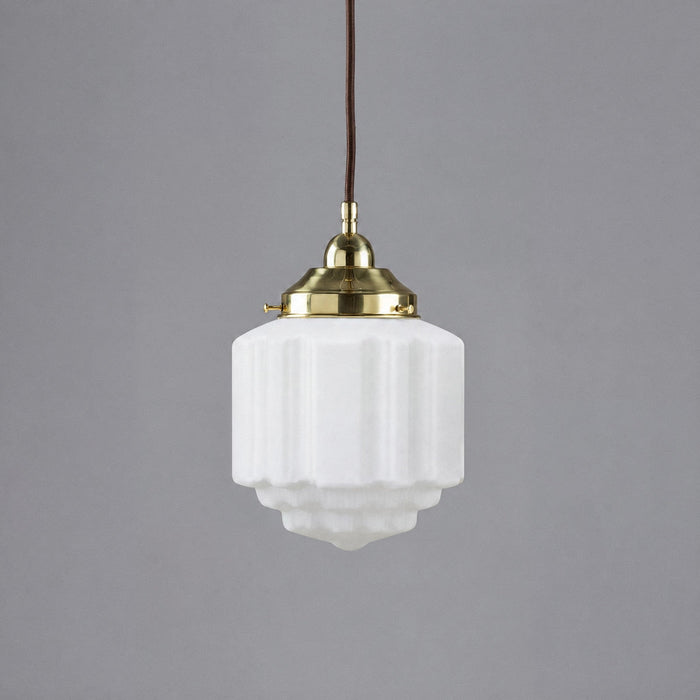 Single Cord Pendant Brass With 8" St Kilda Opal Matt Glass - 3000113