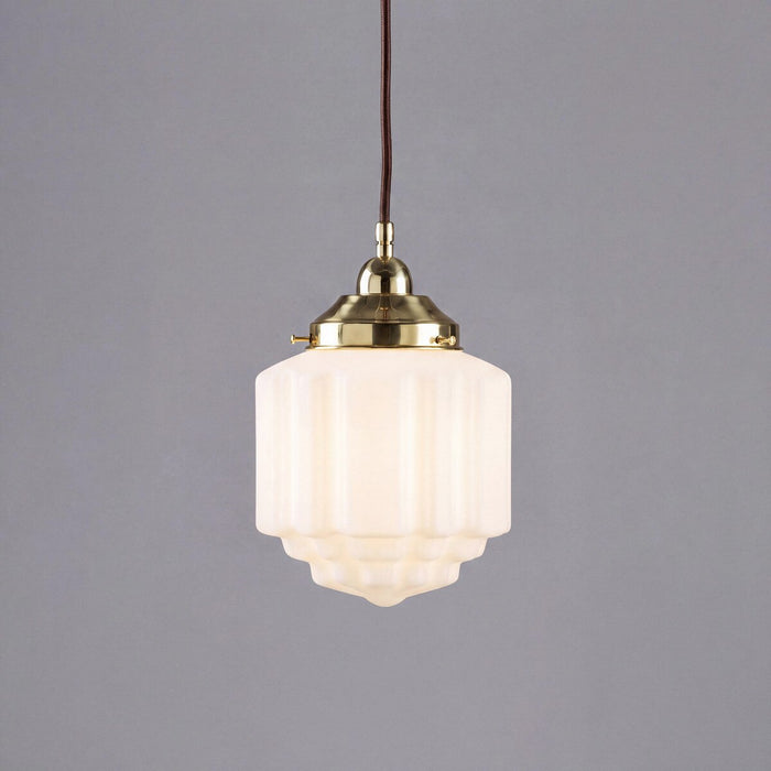 Single Cord Pendant Brass With 8" St Kilda Opal Matt Glass - 3000113