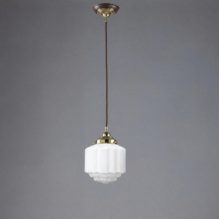Single Cord Pendant Brass With 8" St Kilda Opal Matt Glass - 3000113