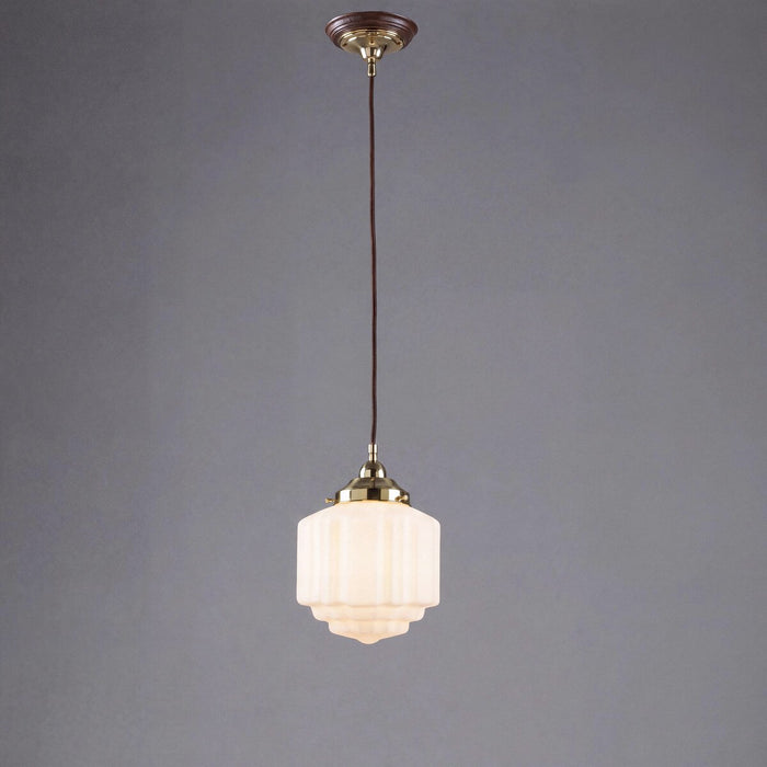 Single Cord Pendant Brass With 8" St Kilda Opal Matt Glass - 3000113