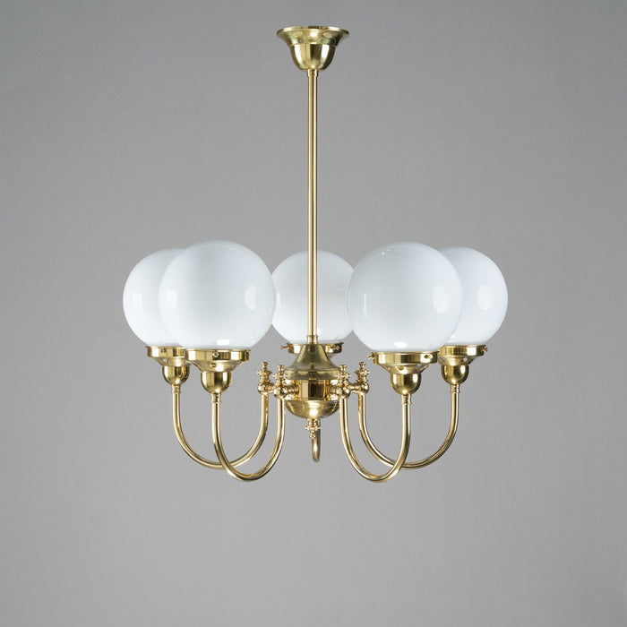 Luke 5 Light Pendant With Sphere Opal Glass Brass - 3000190