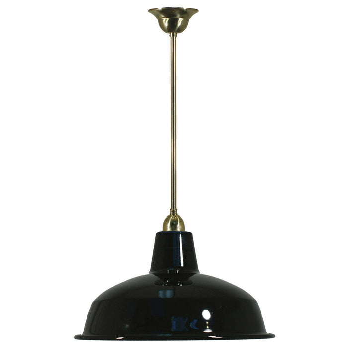 Single Rod Pendant Brass With 300mm Warehouse Black Shade - 3000275