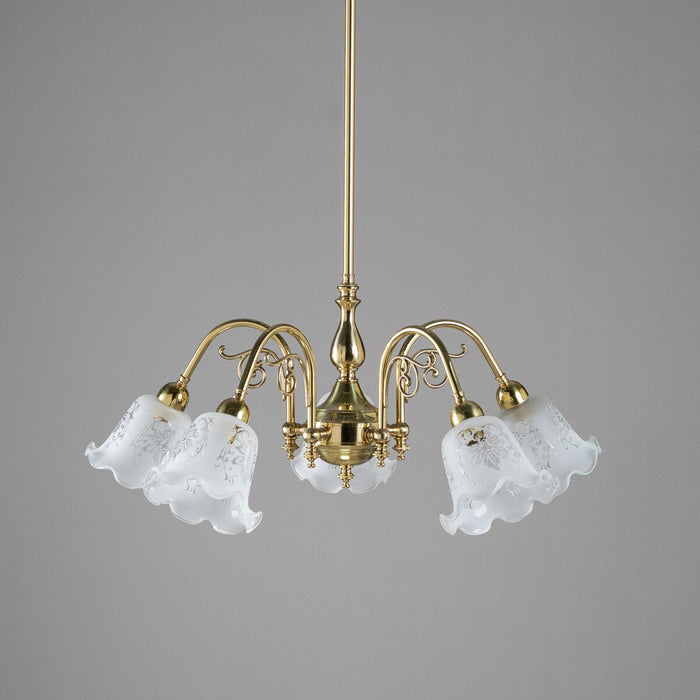 Victoriana 5 Light Brass Pendant With 5008 Frost Etched Glass - 3000324