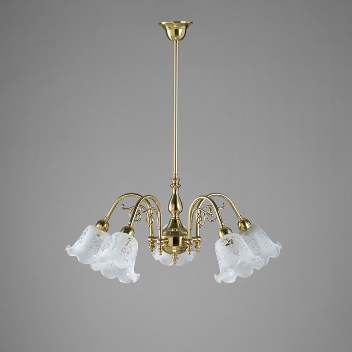 Victoriana 5 Light Brass Pendant With 5008 Frost Etched Glass - 3000324