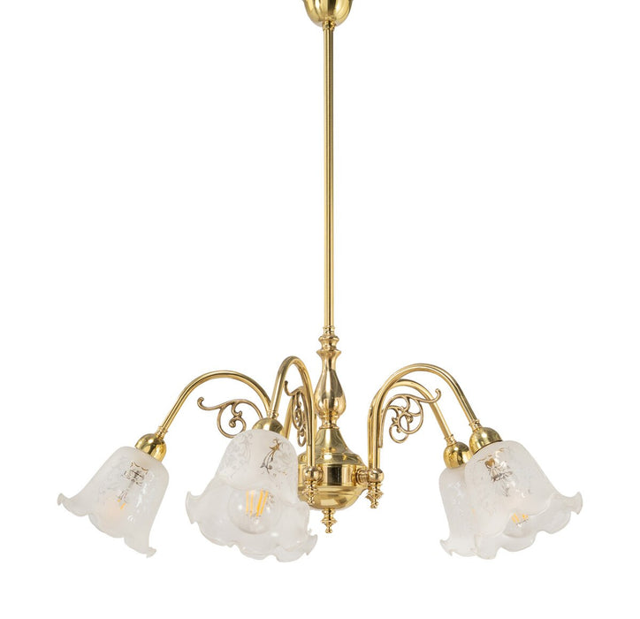 Victoriana 5 Light Brass Pendant With 5008 Frost Etched Glass - 3000324