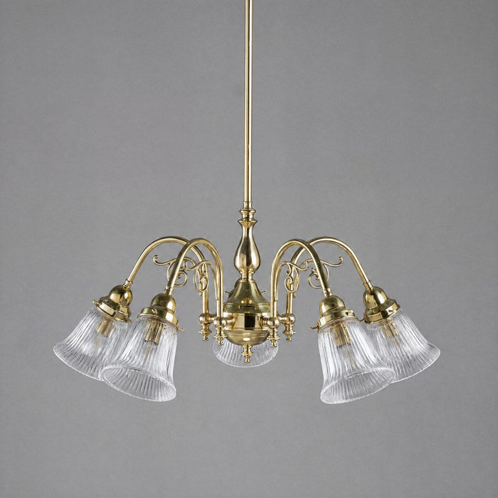 Victoriana 5 Light Pendant Light with Zipper Shade Polished Brass & Clear - 3001281