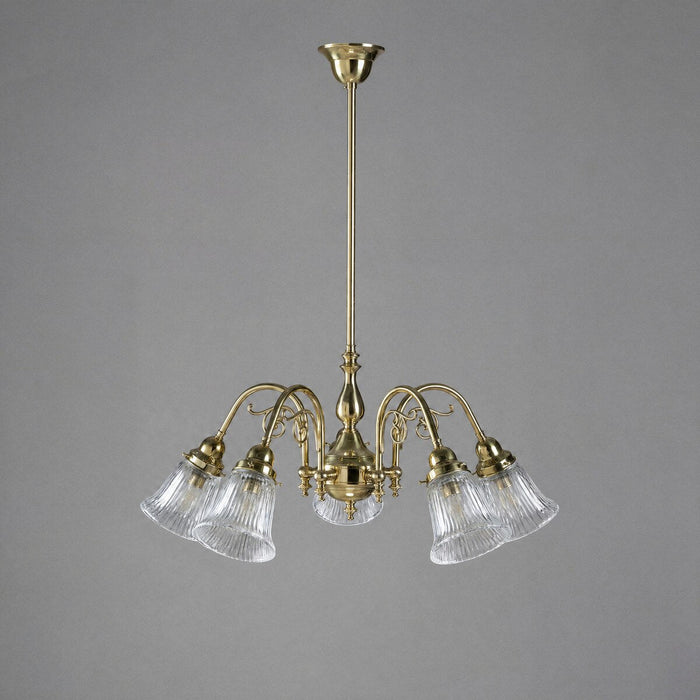Victoriana 5 Light Pendant Light with Zipper Shade Polished Brass & Clear - 3001281