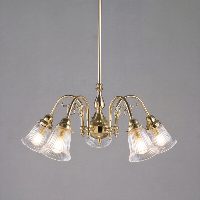 Victoriana 5 Light Pendant Light with Zipper Shade Polished Brass & Clear - 3001281