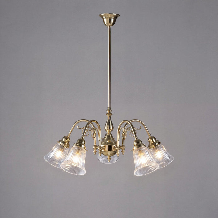 Victoriana 5 Light Pendant Light with Zipper Shade Polished Brass & Clear - 3001281