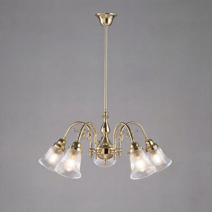 Victoriana 5 Light Pendant Light with Zipper Shade Polished Brass & Clear - 3001281