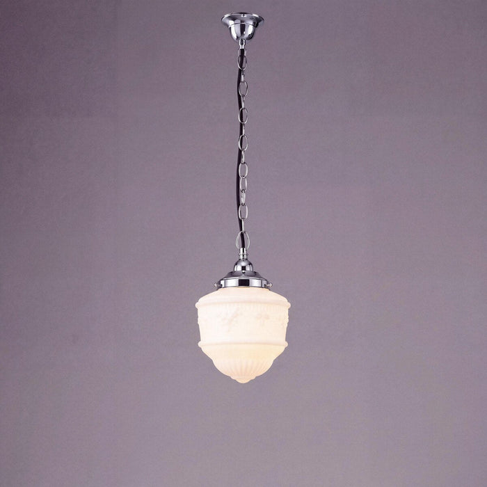 Single Chain Pendant Chrome With 8" Senator Opal Matt Glass - 3010221
