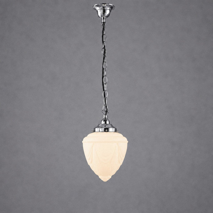 Single Chain Pendant Chrome With 8" Empire Opal Matt Glass - 3010223