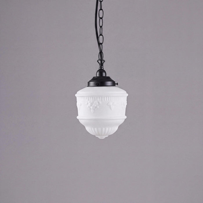 Single Chain Pendant Patina Black With 8" Senator Opal Matt Glass - 3020052