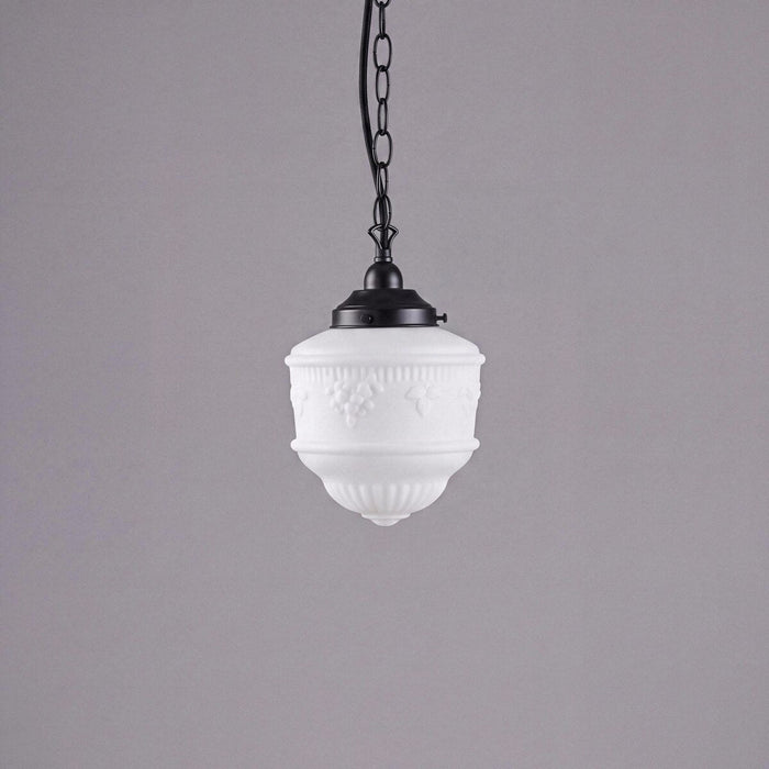 Single Chain Pendant Patina Black With 8" Senator Opal Matt Glass - 3020052
