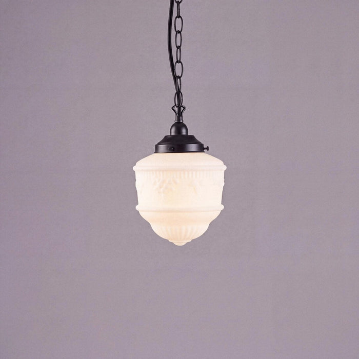 Single Chain Pendant Patina Black With 8" Senator Opal Matt Glass - 3020052