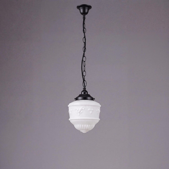 Single Chain Pendant Patina Black With 8" Senator Opal Matt Glass - 3020052