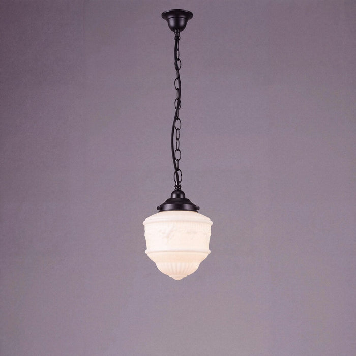 Single Chain Pendant Patina Black With 8" Senator Opal Matt Glass - 3020052