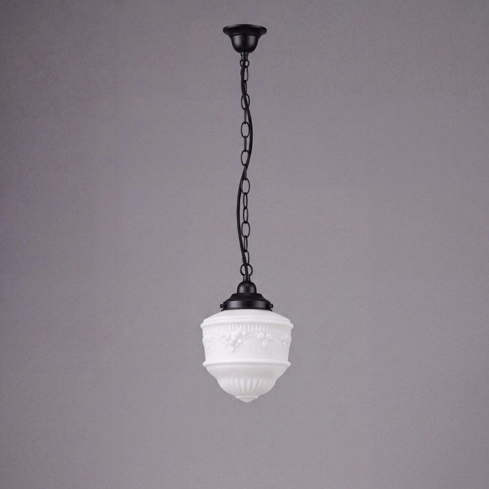 Single Chain Pendant Patina Black With 8" Senator Opal Matt Glass - 3020052