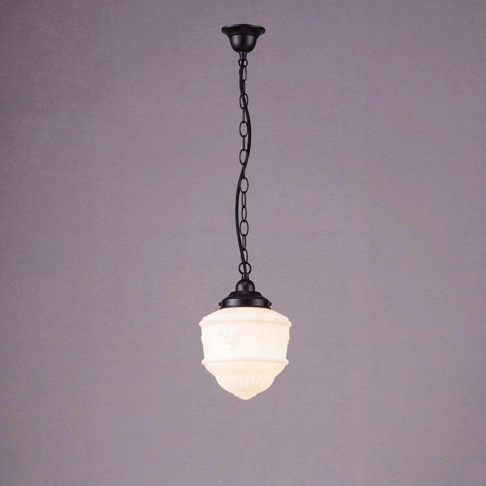 Single Chain Pendant Patina Black With 8" Senator Opal Matt Glass - 3020052