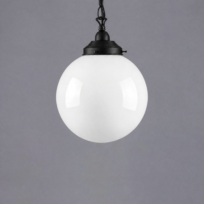 Single Chain Pendant Patina Black With 10" Sphere Opal Gloss Glass - 3020055