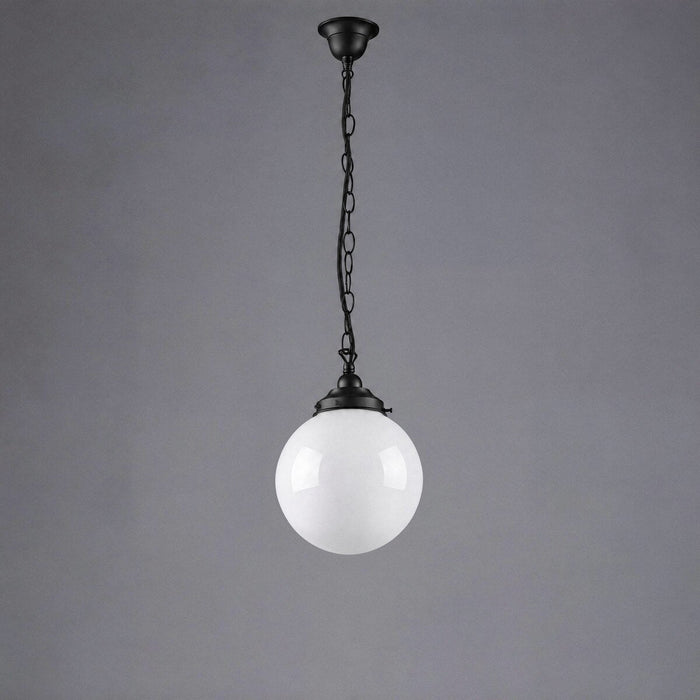 Single Chain Pendant Patina Black With 10" Sphere Opal Gloss Glass - 3020055