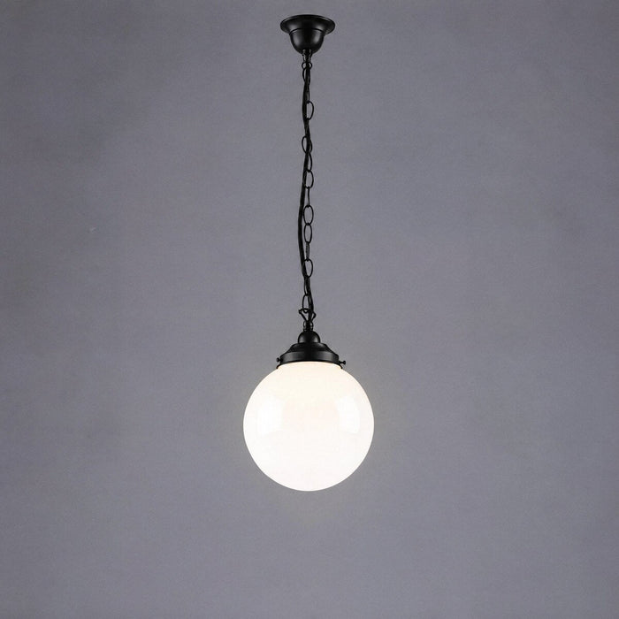 Single Chain Pendant Patina Black With 10" Sphere Opal Gloss Glass - 3020055