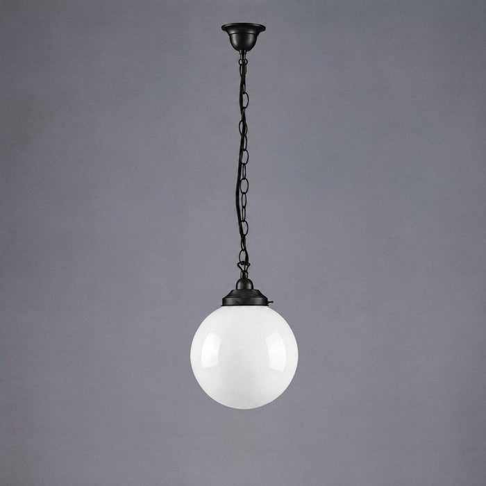 Single Chain Pendant Patina Black With 10" Sphere Opal Gloss Glass - 3020055