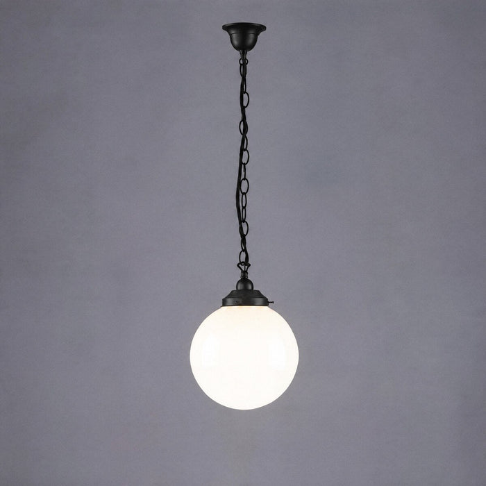 Single Chain Pendant Patina Black With 10" Sphere Opal Gloss Glass - 3020055