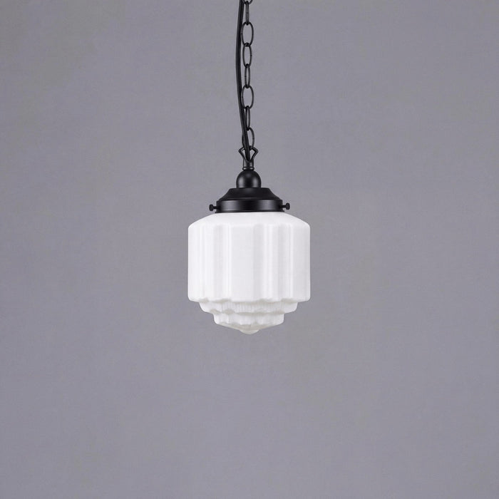 Single Chain Pendant Patina Black With 8" St Kilda Opal Matt Glass - 3020057