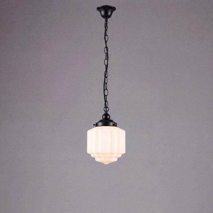 Single Chain Pendant Patina Black With 8" St Kilda Opal Matt Glass - 3020057
