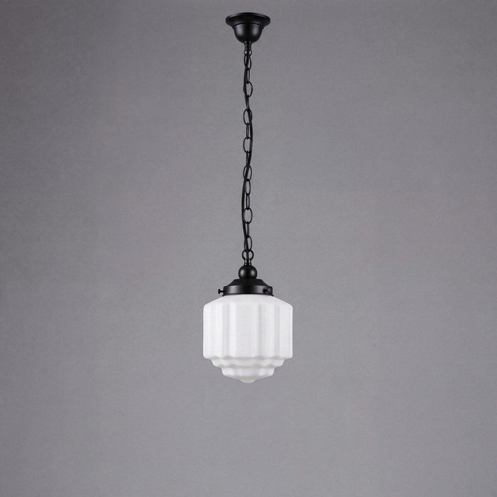 Single Chain Pendant Patina Black With 8" St Kilda Opal Matt Glass - 3020057