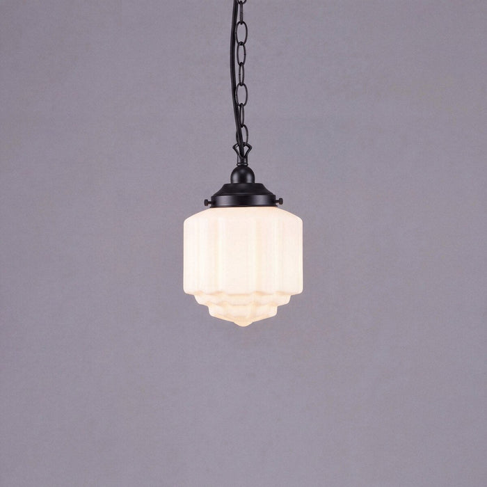 Single Chain Pendant Patina Black With 8" St Kilda Opal Matt Glass - 3020057